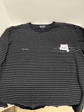 RIPNDIP Black & White Striped Cat Pocket Long Sleeve